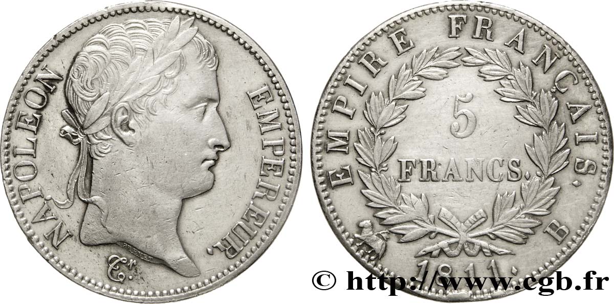 5 francs Napoléon Empereur, Empire français 1811 Rouen F.307/28 TTB50 