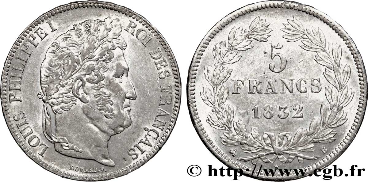 5 francs IIe type Domard 1832 Rouen F.324/2 VZ56 