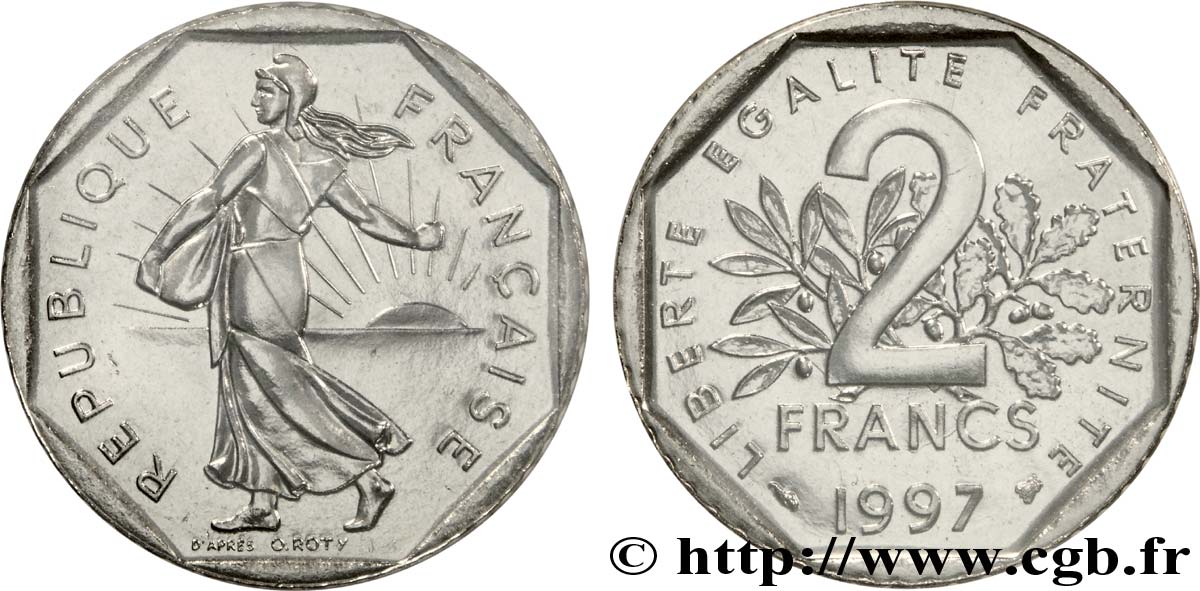 2 francs Semeuse, nickel, BU (Brillant Universel) 1997 Pessac F.272/25 MS68 