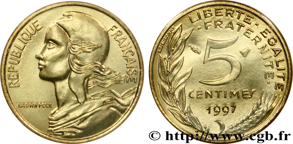 5 centimes Marianne, BU (Brillant Universel) 1997 Pessac F.125/40 ST68 