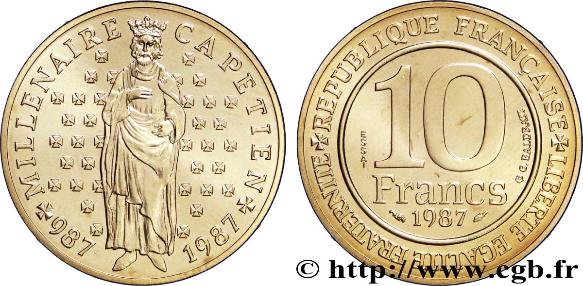 Essai de 10 francs Millénaire Capétien 1987 Pessac F.371/1 FDC68 