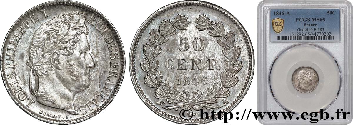 50 centimes Louis-Philippe 1846 Paris F.183/7 MS65 PCGS