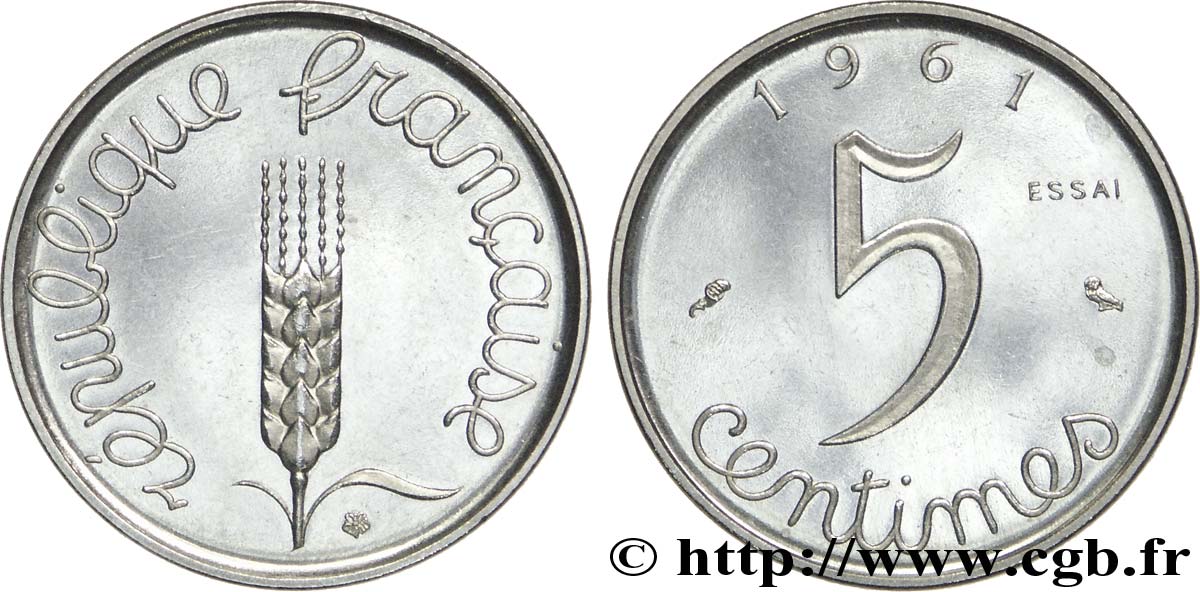 Essai de 5 centimes Épi 1961  F.124/2 SUP60 