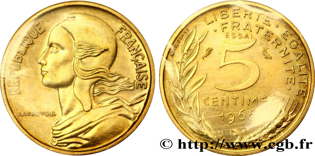 Essai de 5 centimes Marianne 1966 Paris F.125/1 SPL63 