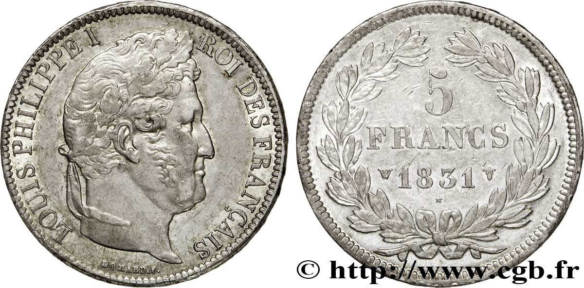 5 francs Ier type Domard, tranche en relief 1831 Lille F.320/13 q.SPL 