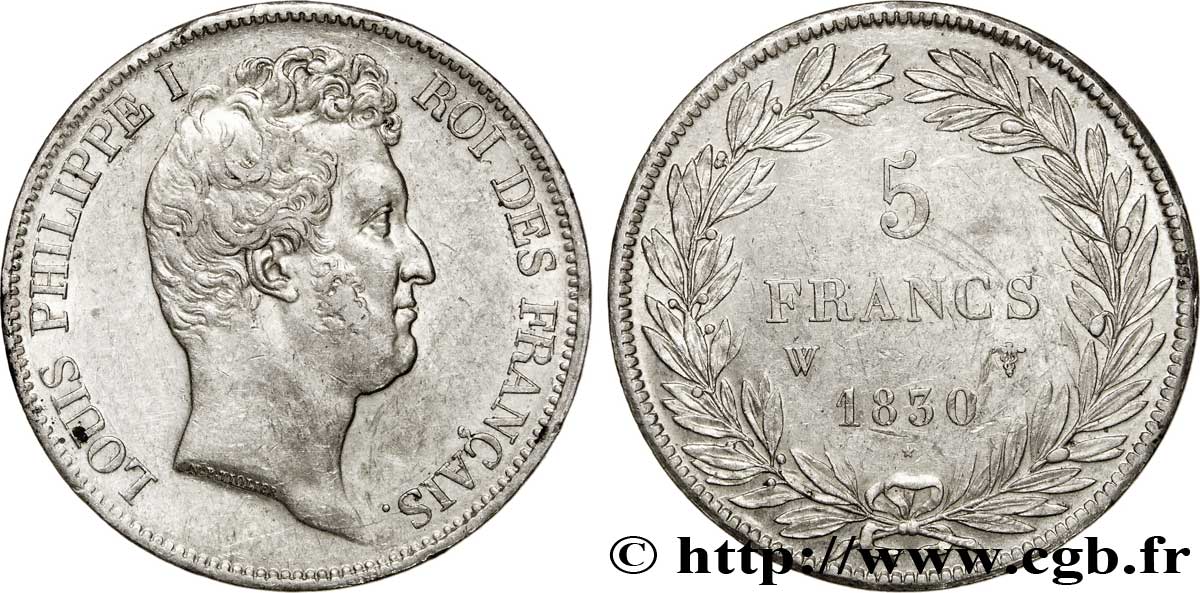 5 francs type Tiolier avec le I, tranche en creux 1830 Lille F.315/13 BB50 