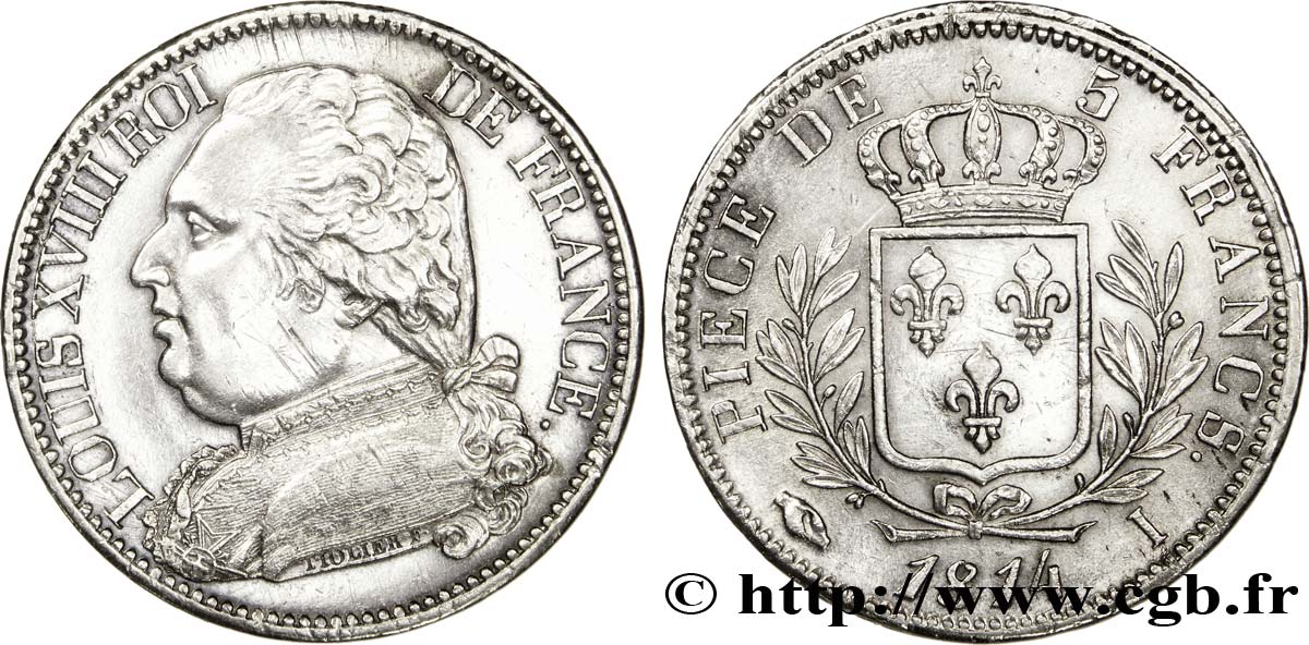 5 francs Louis XVIII, buste habillé 1814 Limoges F.308/6 SUP 
