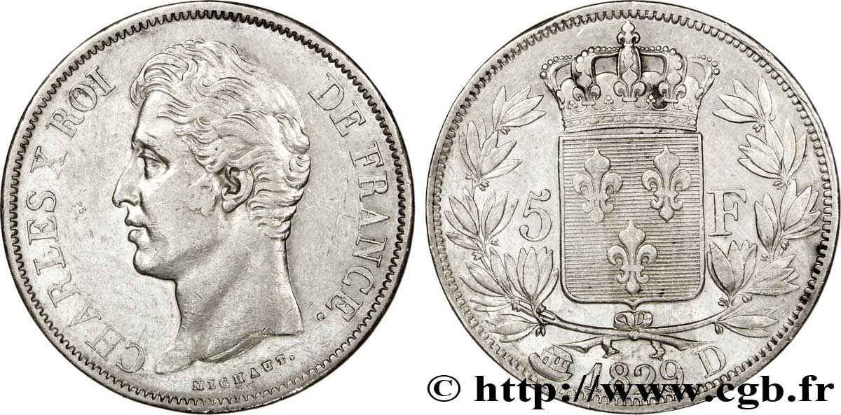 5 francs Charles X, 2e type 1829 Lyon F.311/30 XF48 