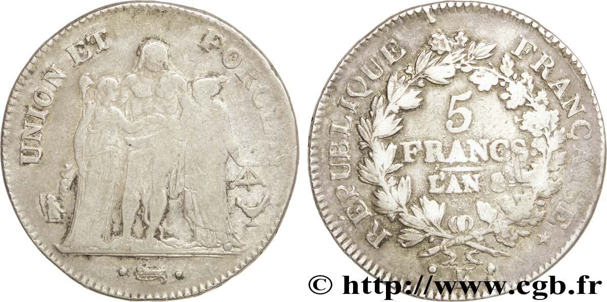 5 francs Union et Force, Union serré, avec glands intérieurs et gland extérieur 1800 Bordeaux F.288/133 S35 