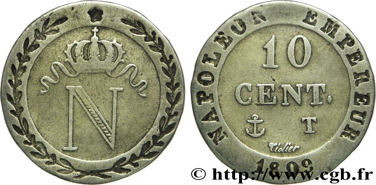 10 cent. à l N couronnée 1809 Nantes F.130/18 TTB42 