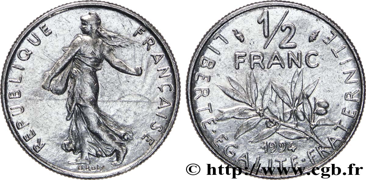 1/2 franc Semeuse, différent dauphin 1994 Pessac F.198/36 SUP58 