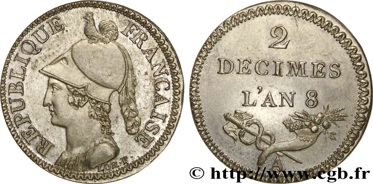 Essai de 2 décimes de Lorthior en étain 1800 Paris VG.831  MS63 