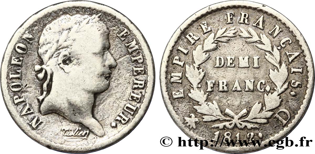 Demi-franc Napoléon Ier tête laurée, Empire français 1812 Lyon F.178/37 TB20 