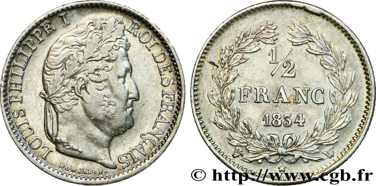 1/2 franc Louis-Philippe 1834 Lille F.182/52 TTB45 