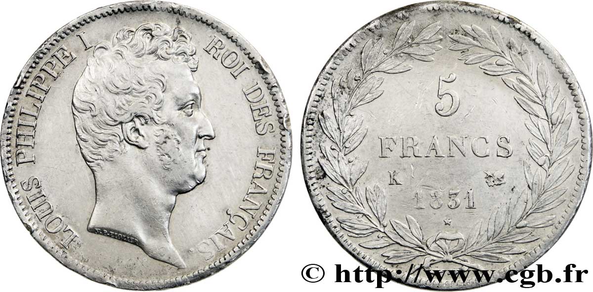 5 francs type Tiolier avec le I, tranche en creux 1831 Bordeaux F.315/20 fVZ 