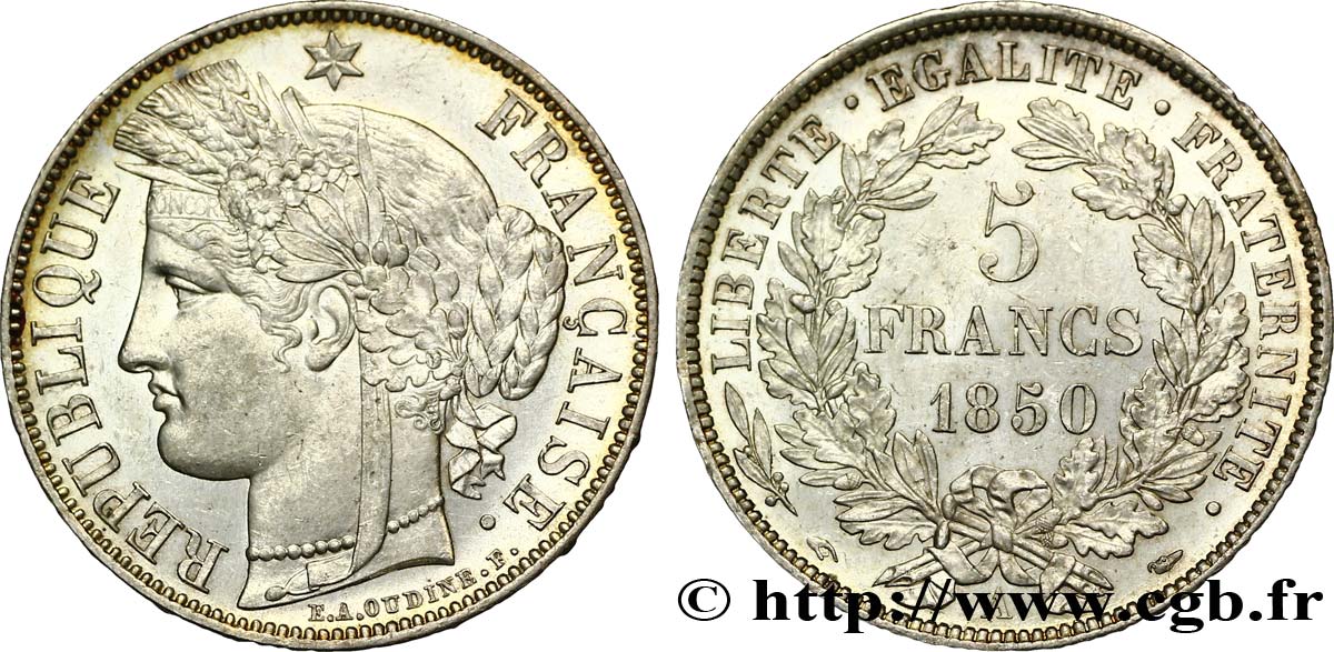 5 francs Cérès, IIe République 1850 Paris F.327/4 SUP62 
