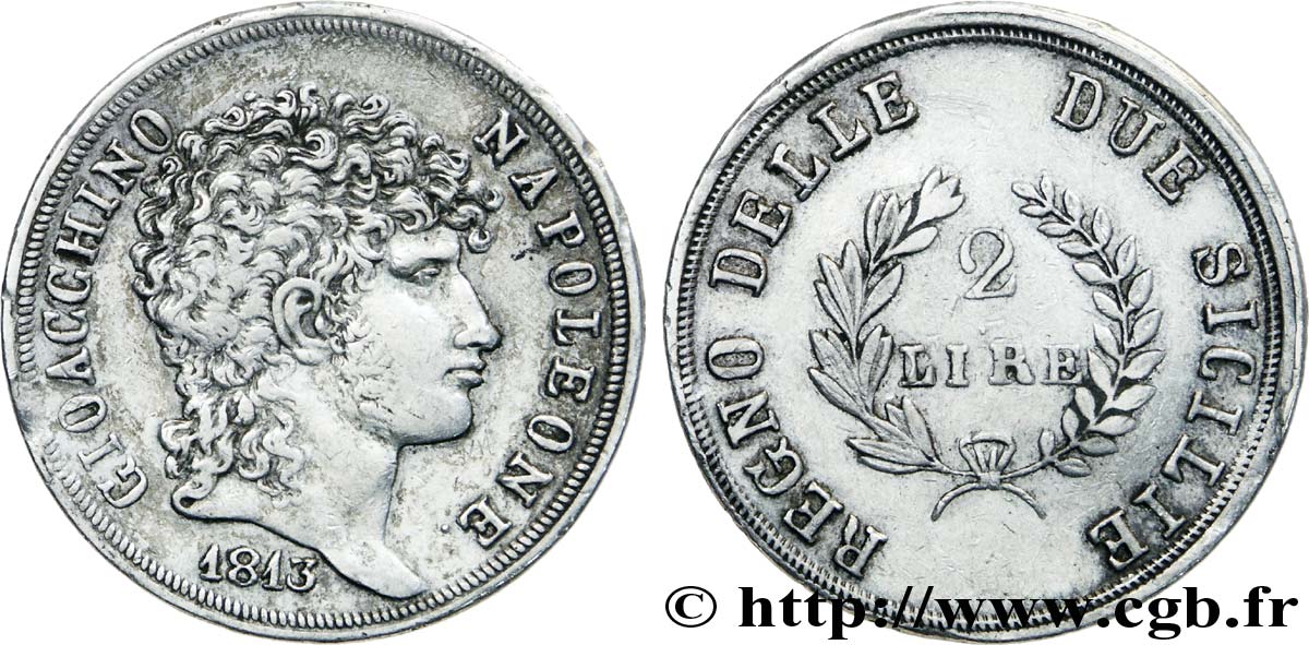 2 lire, rameaux courts 1813 Naples VG.2257  XF48 