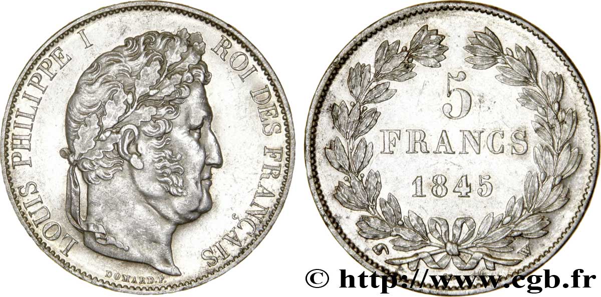 5 francs IIIe type Domard 1845 Lille F.325/9 EBC55 