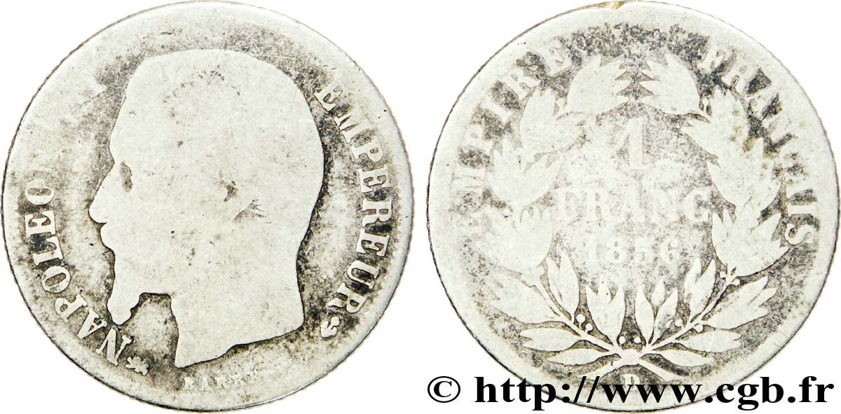 1 franc Napoléon III, tête nue  1856 Lyon F.214/9 RC6 