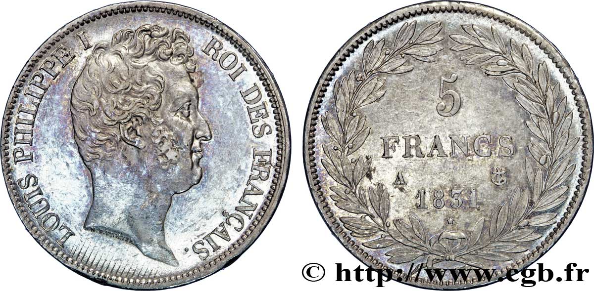 5 francs type Tiolier avec le I, tranche en creux 1831 Paris F.315/14 TTB53 
