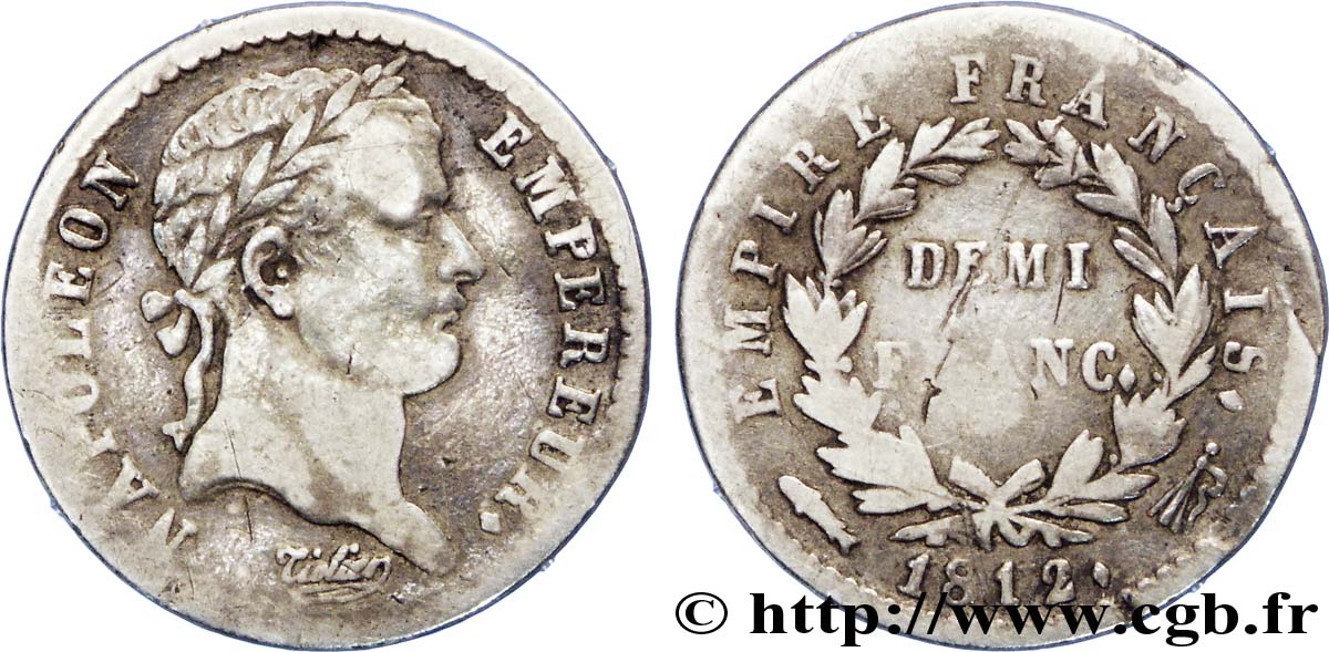 Demi-franc Napoléon Ier tête laurée, Empire français 1812 Utrecht F.178/46 TB18 