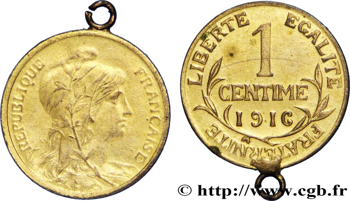 1 centime Daniel-Dupuis, avec bélière et doré 1916 Paris F.105/17 var. TTB50 