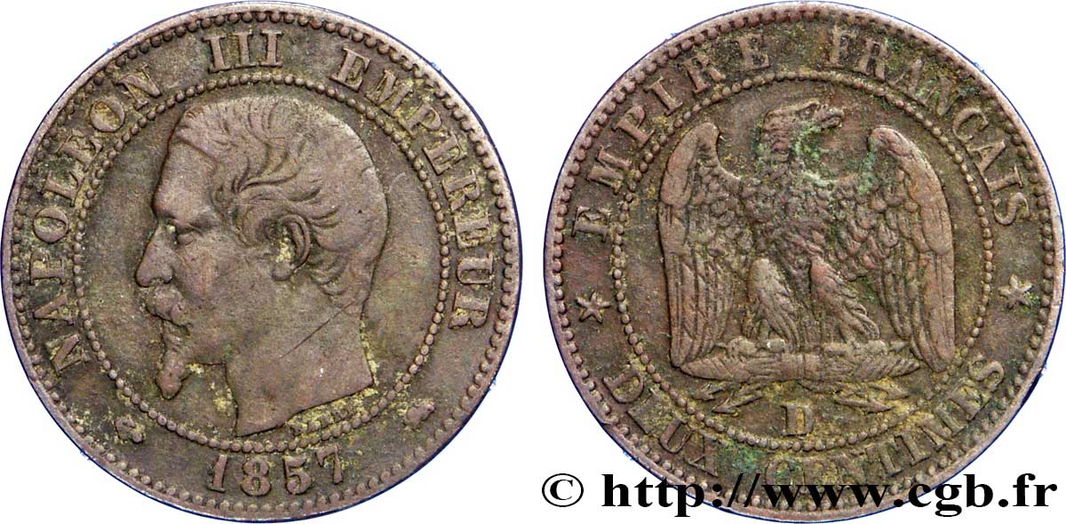 Deux centimes Napoléon III, tête nue 1857 Lyon F.107/47 BC20 