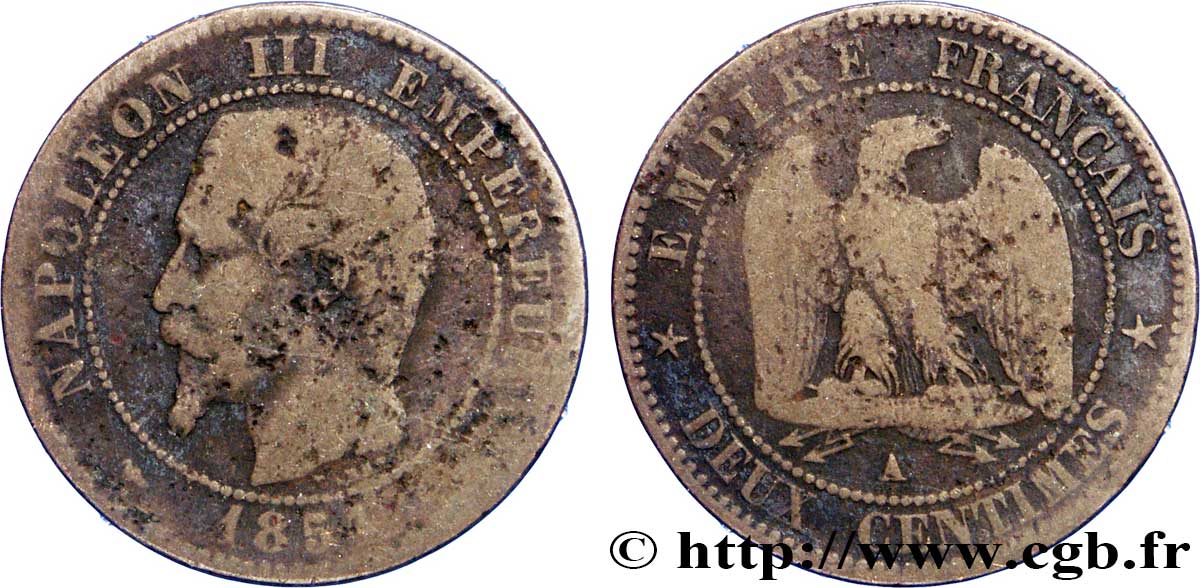 Deux centimes Napoléon III, tête nue 1853 Paris F.107/1 B12 