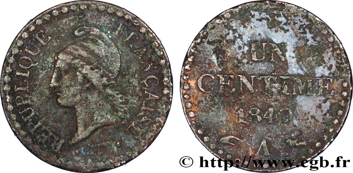 Un centime Dupré, IIe République 1849 Paris F.101/4 B12 