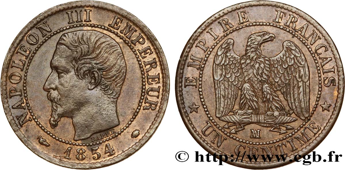 Un centime Napoléon III, tête nue 1854 Marseille F.102/14 TTB50 