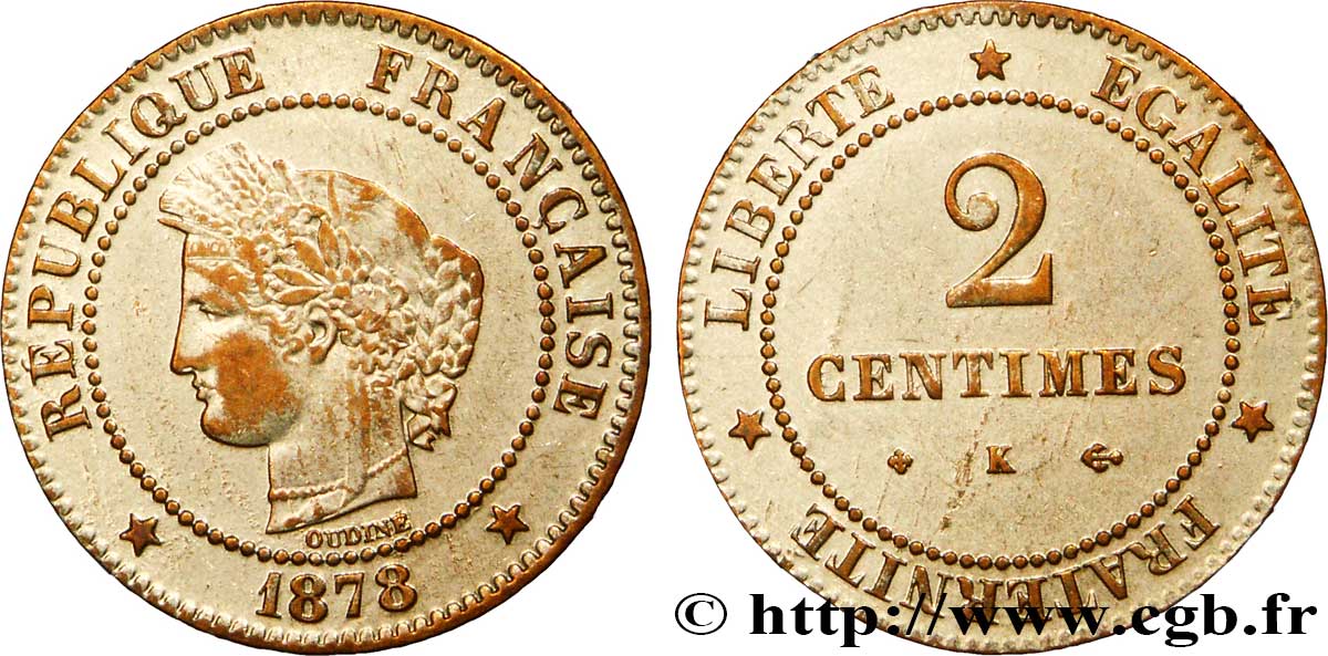 2 centimes Cérès 1878 Bordeaux F.109/4 TB35 