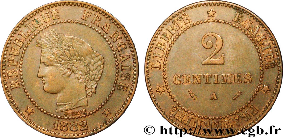 2 centimes Cérès 1882 Paris F.109/7 TTB54 