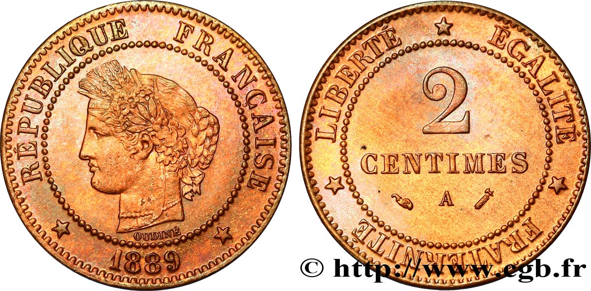 2 centimes Cérès 1889 Paris F.109/15 SPL62 