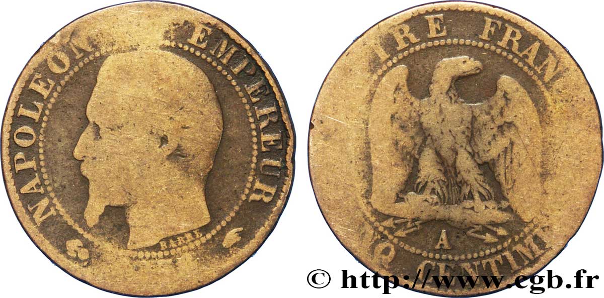 Cinq centimes Napoléon III, tête nue 1854 Paris F.116/8 B6 