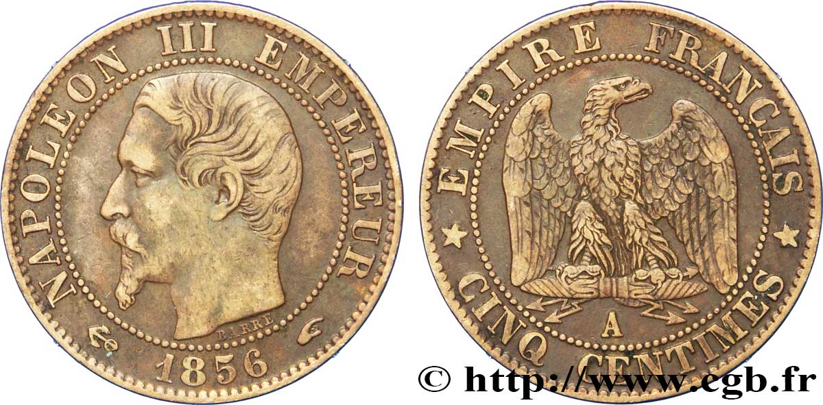Cinq centimes Napoléon III, tête nue 1856 Paris F.116/30 TTB45 