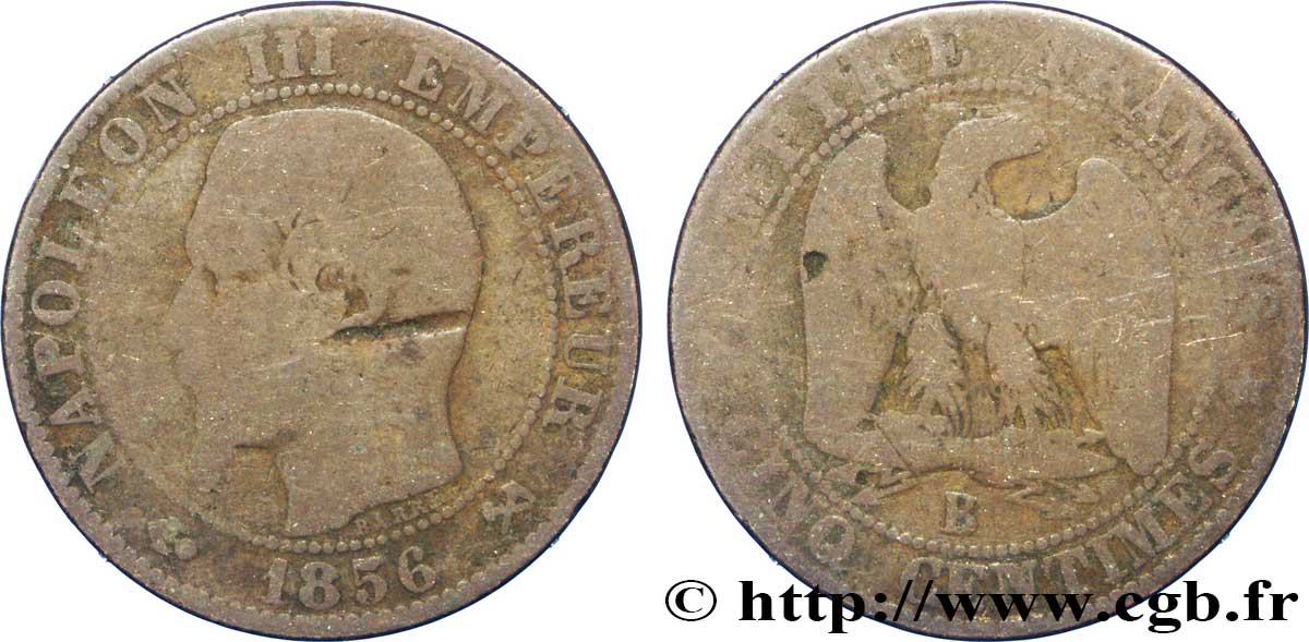 Cinq centimes Napoléon III, tête nue 1855 Rouen F.116/31 B6 