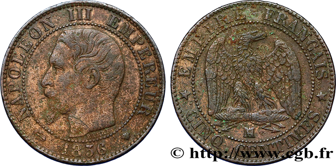 Cinq centimes Napoléon III, tête nue 1856 Marseille F.116/35 BC35 