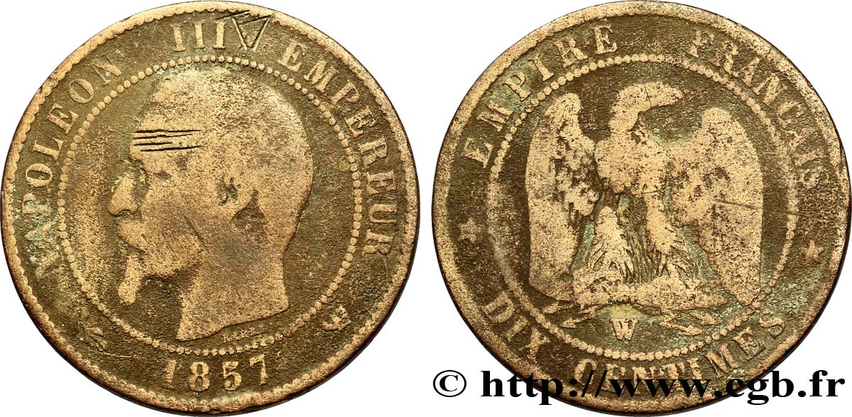 Dix centimes Napoléon III, tête nue 1857 Lille F.133/46 B12 