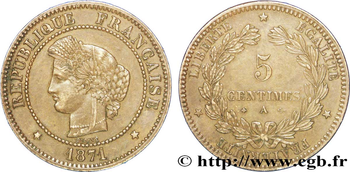 5 centimes Cérès 1871  Paris F.118/2 TTB48 