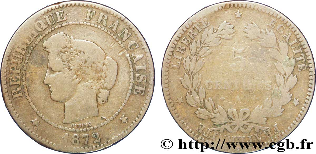 5 centimes Cérès 1872 Paris F.118/5 VG10 