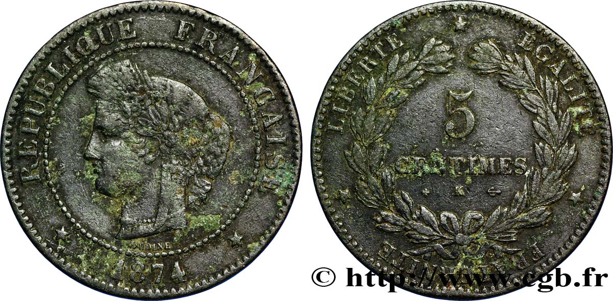 5 centimes Cérès 1874 Bordeaux F.118/10 TB20 