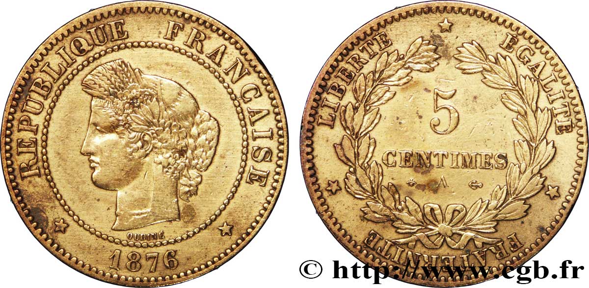 5 centimes Cérès 1876 Paris F.118/13 TB35 