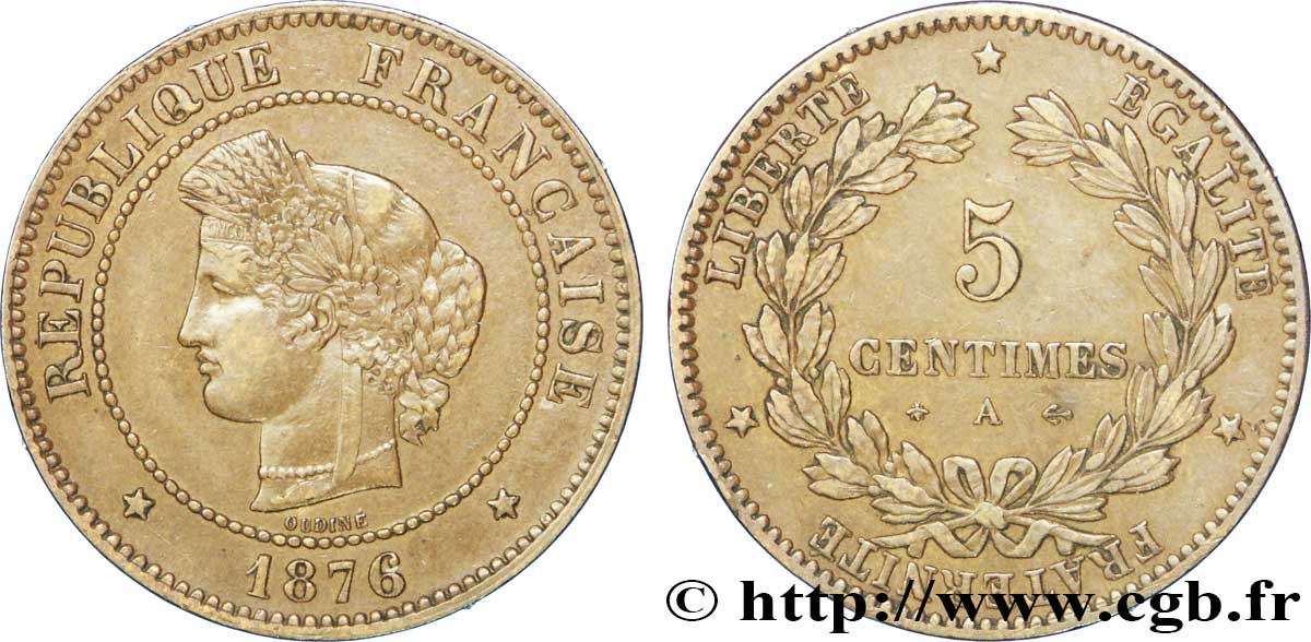 5 centimes Cérès 1876 Paris F.118/13 XF48 