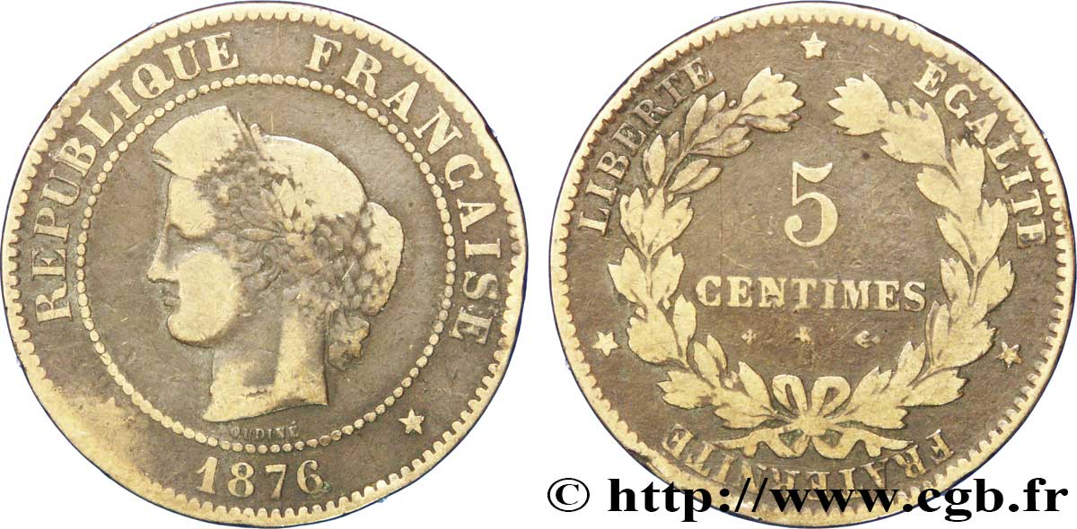 5 centimes Cérès 1876 Bordeaux F.118/14 B12 