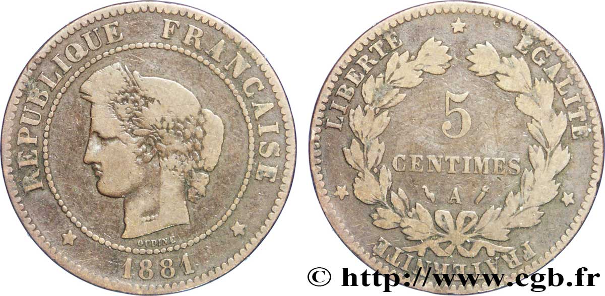 5 centimes Cérès 1881 Paris F.118/22 TB20 