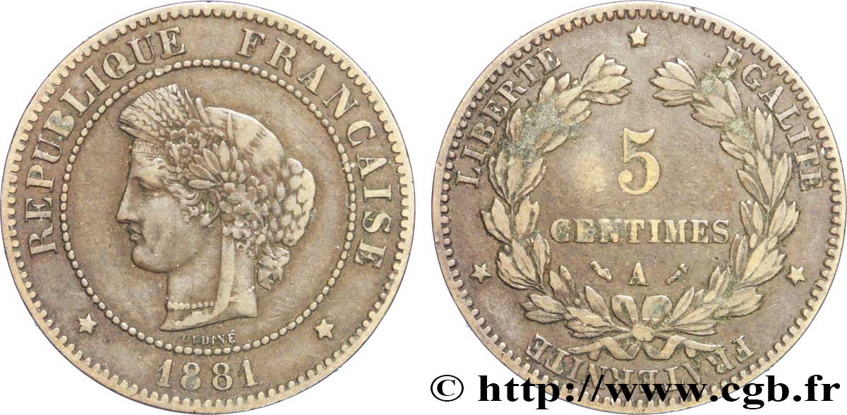 5 centimes Cérès 1881 Paris F.118/22 MBC45 