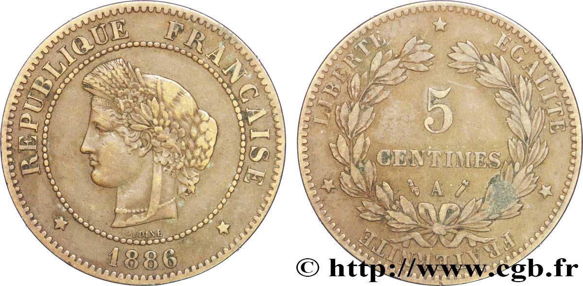 5 centimes Cérès 1886 Paris F.118/28 TTB45 