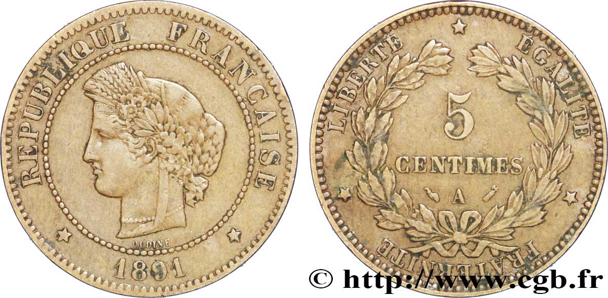 5 centimes Cérès 1891 Paris F.118/33 TTB45 
