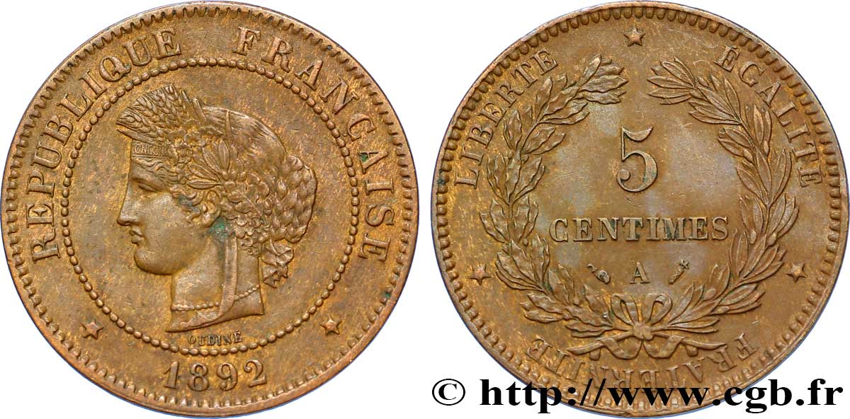 5 centimes Cérès 1892 Paris F.118/34 TTB50 
