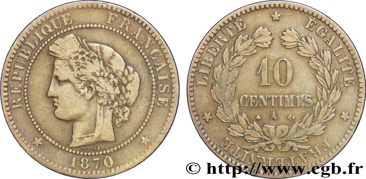 10 centimes Cérès 1870 Paris F.135/4 TB35 